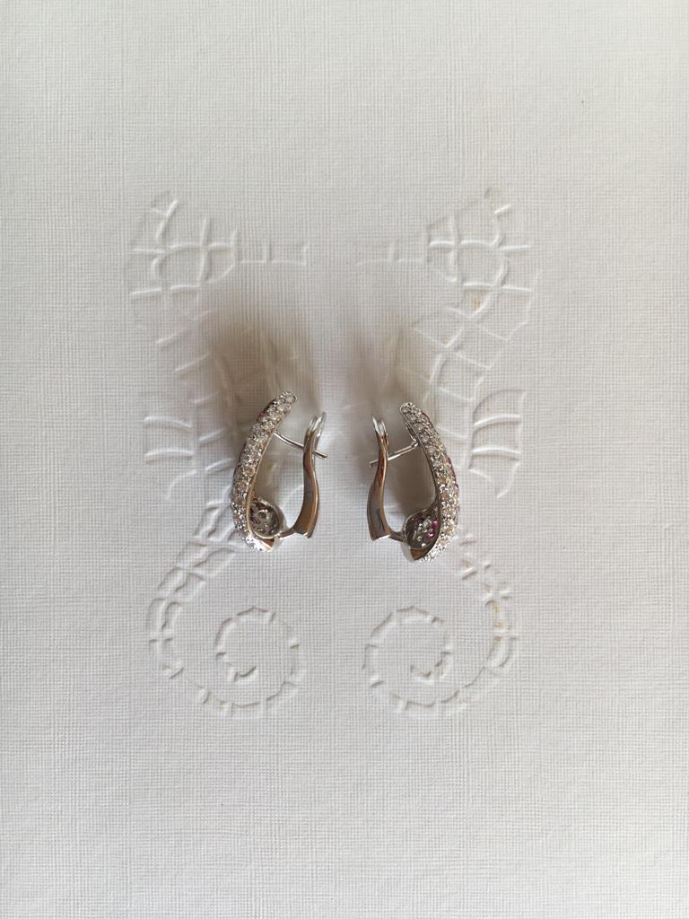 Women's 18kt White Gold Earrings, 2.86ct Diamonds, 2.00ct Rubies, Fashion Earrings For Sale