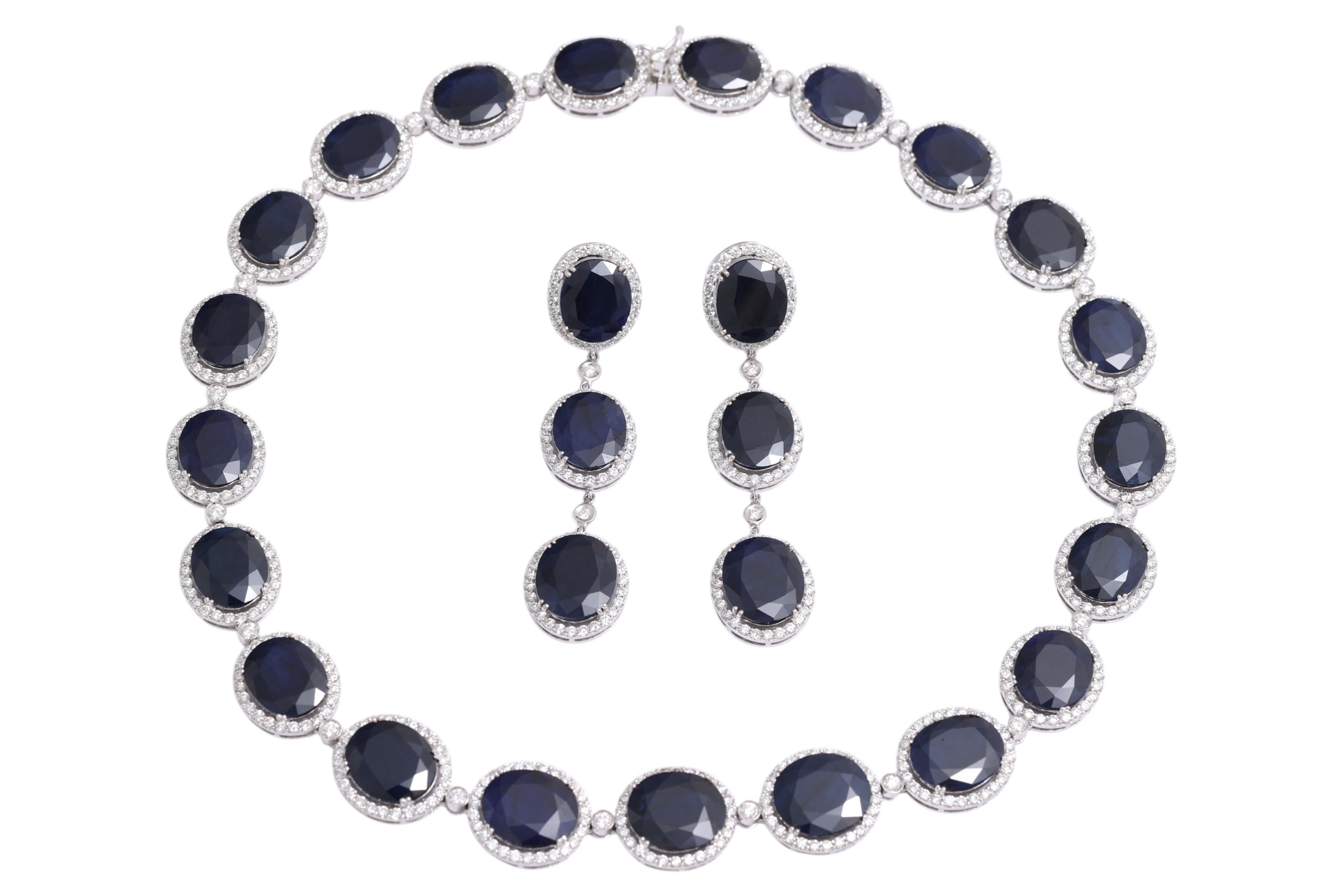 Orecchini in oro bianco 18kt Zaffiro 43,56ct, Diamante 3,51ct in vendita 6