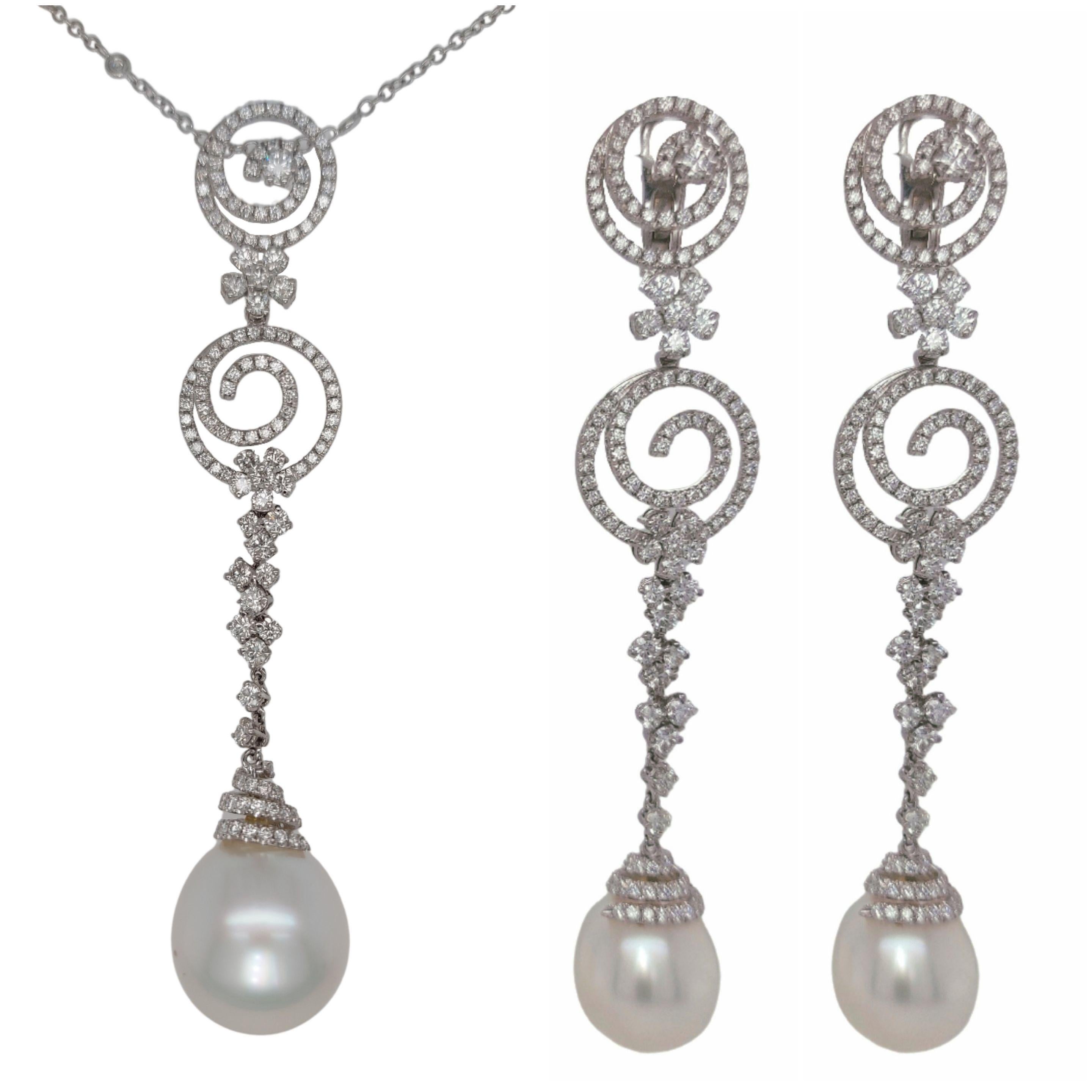 18kt White Gold Earrings 5.10 Ct Diamonds & Pearls, Possible Matching Pendant For Sale 6