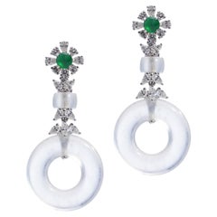 18kt White Gold Earrings Is Set with Untreated A-Grade White Jade and Diamonds