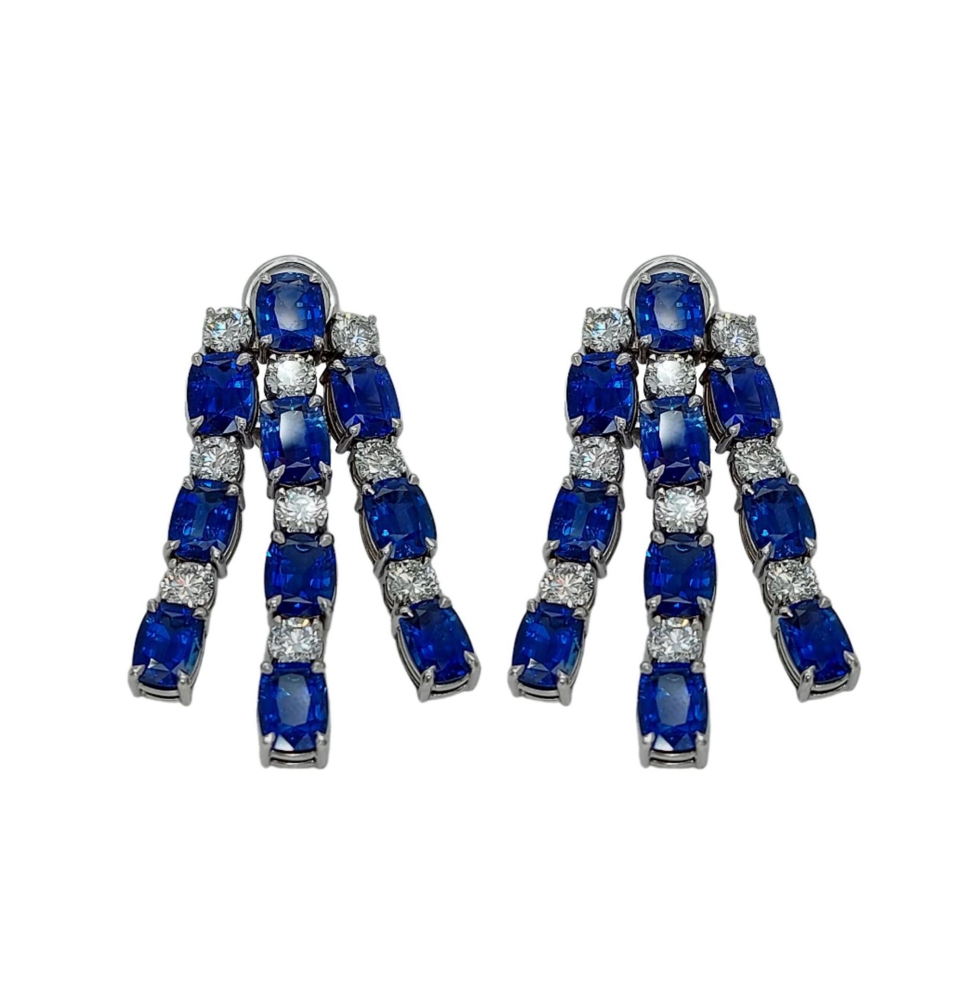 Contemporary 18kt White Gold Earrings with 21.42ct Sapphires, 5.09ct Diamonds, CGL Certified For Sale
