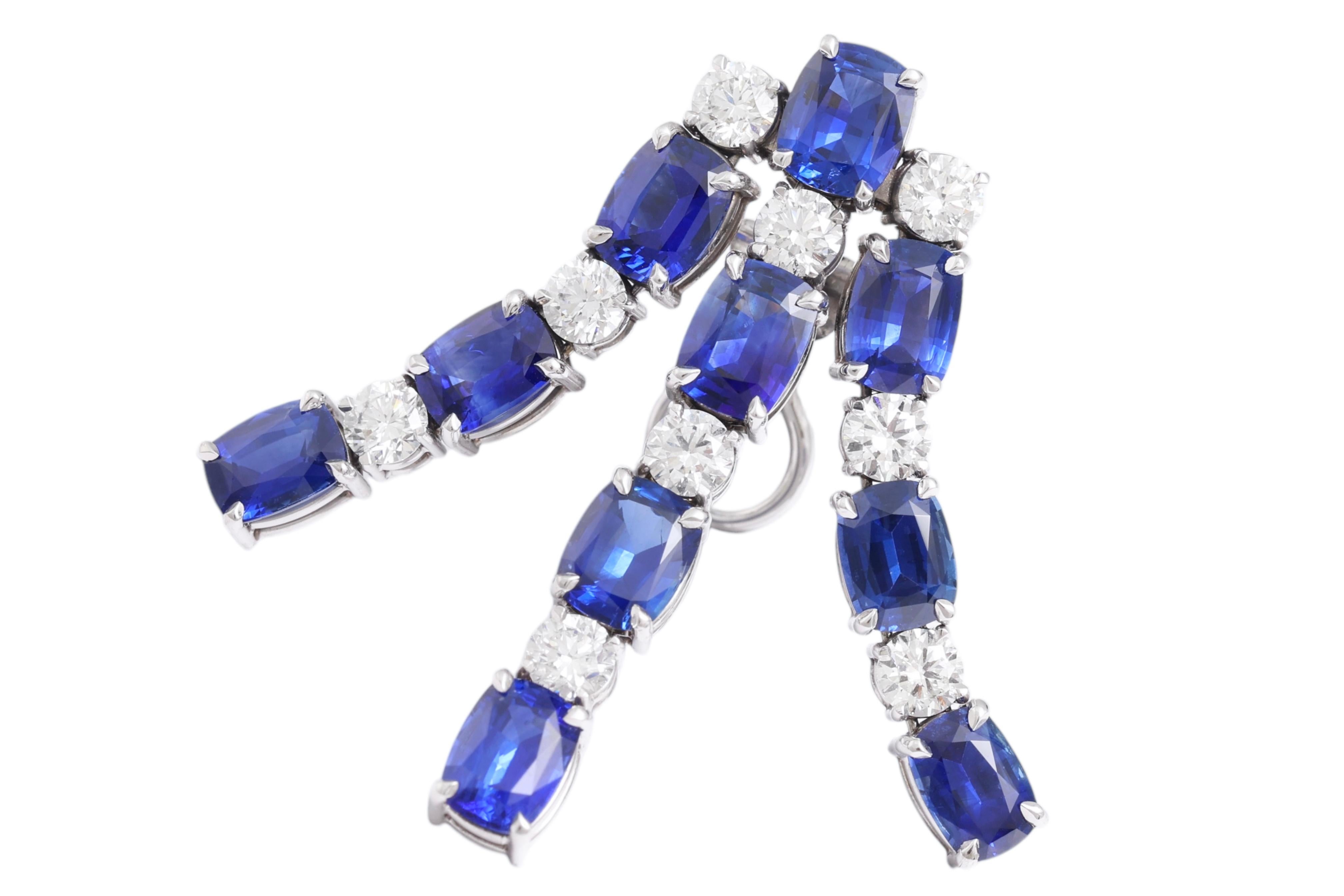Cushion Cut 18kt White Gold Earrings with 21.42ct Sapphires, 5.09ct Diamonds, CGL Certified For Sale