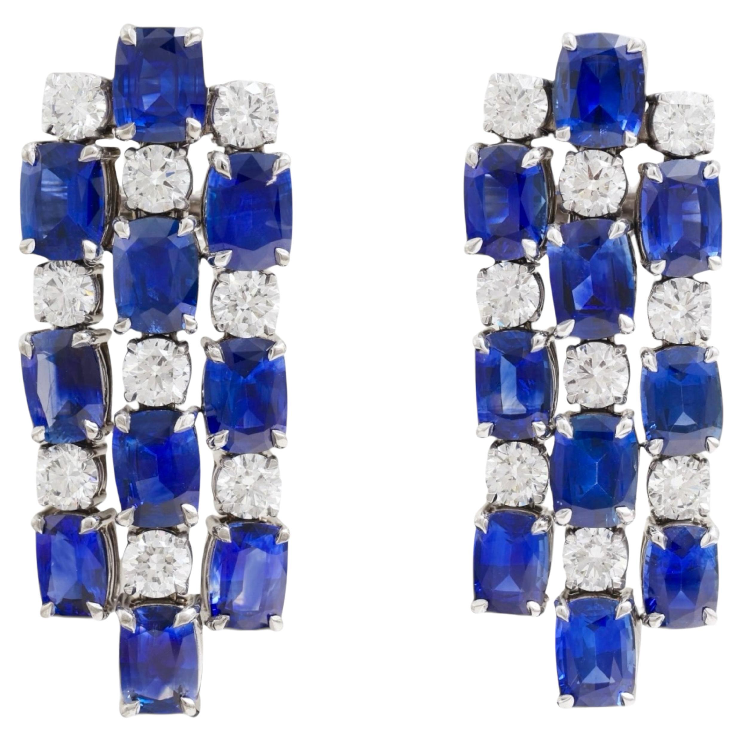 18kt White Gold Earrings with 21.42ct Sapphires, 5.09ct Diamonds, CGL Certified For Sale