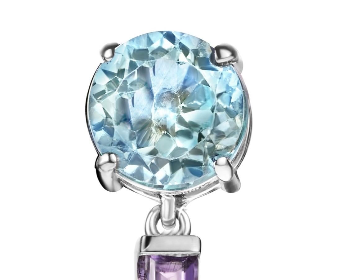 18 Karat White Gold Earrings with Amethyst & Aquamarine Stone, Woman Engraved! For Sale 1