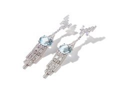18kt white gold Earrings with diamonds and aquamarine – Bridges of Amsterdam