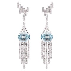 18kt white gold Earrings with diamonds and aquamarine – Bridges of Amsterdam