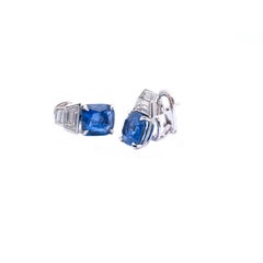 18 Karat White Gold Earrings with Diamonds, Ceylon and Burma Certified Sapphires