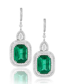 Diana M. 18kt White Gold Earrings with Emerald and Diamonds