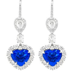 Diana M. 18kt White Gold Earrings with Heart Shape Sapphire & Diamonds