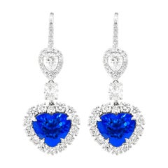 Diana M. 18kt White Gold Earrings with Heart Shape Sapphire & Diamonds