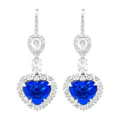 Diana M. 18kt White Gold Earrings with Heart Shape Sapphire & Diamonds