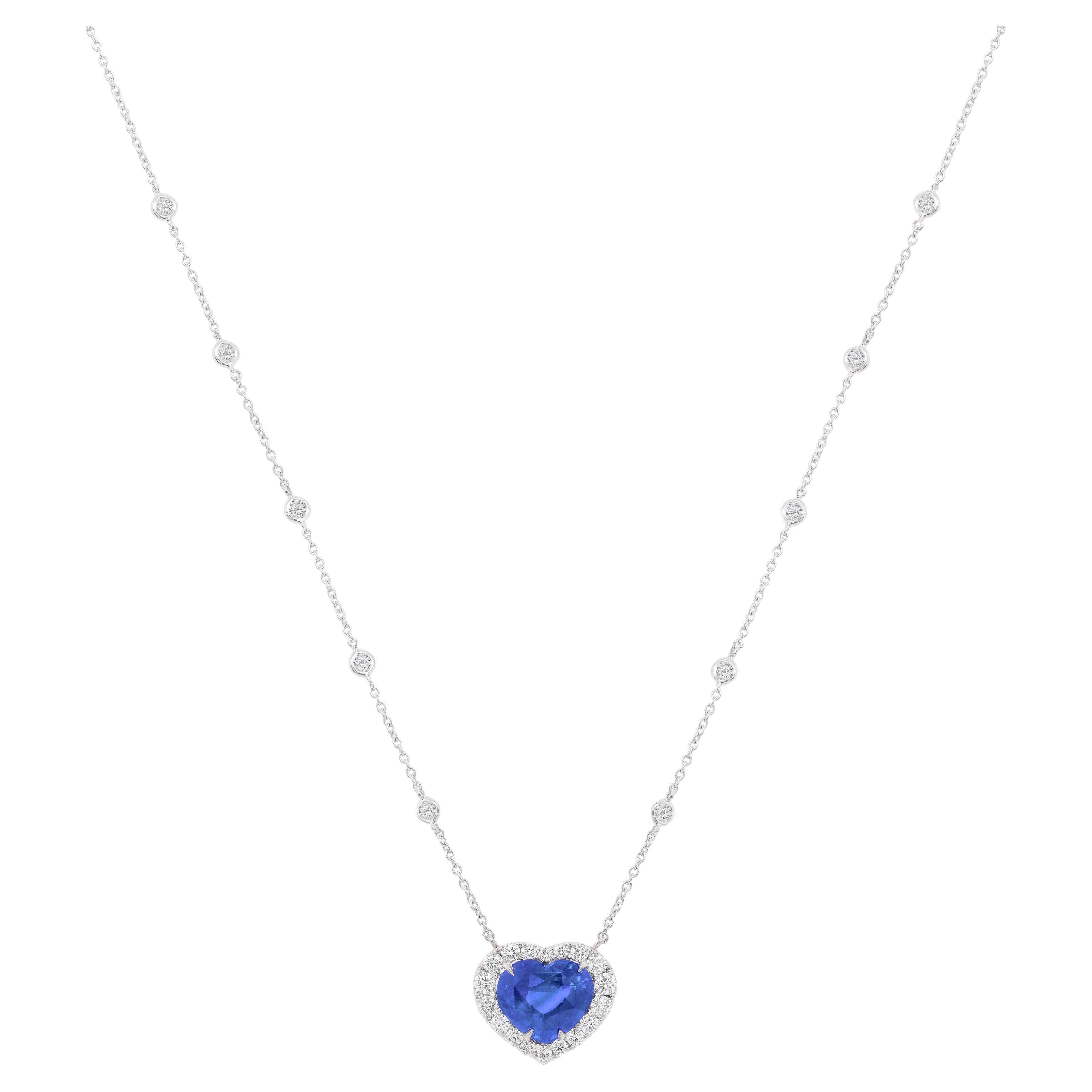 18kt White Gold Earrings with Heart Shape Sapphire and Diamonds For ...