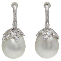 18kt. White Gold Earrings With Huge Baroque South Sea Pearls & 1.4 ct. Diamonds