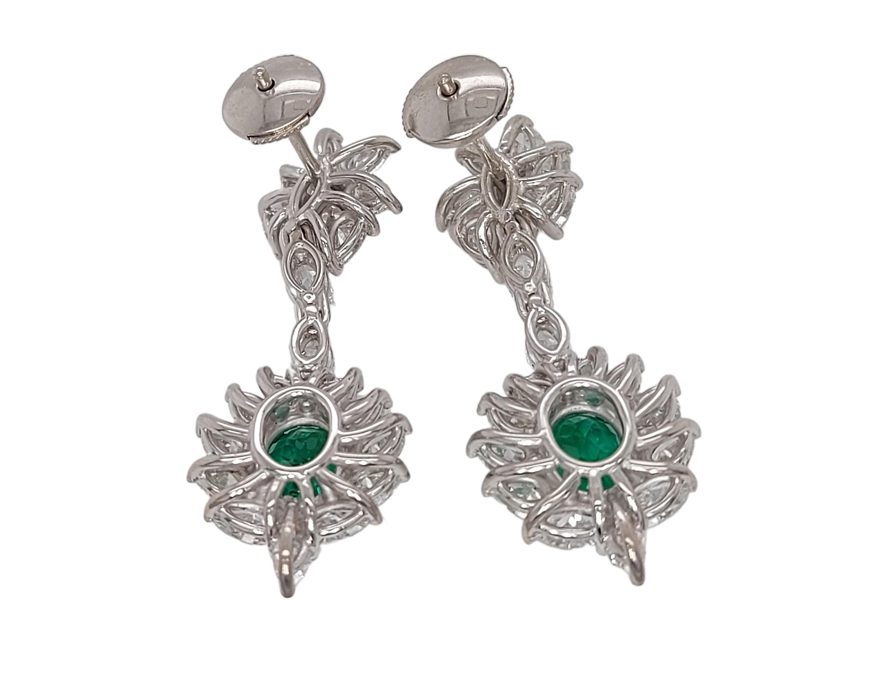 18kt White Gold Earrings with Marquise Diamonds & Minor Colombian Oval Emeralds  For Sale 6