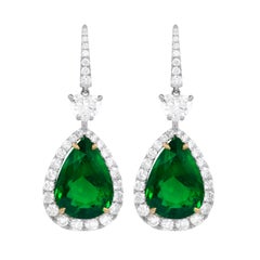 18kt White Gold Earrings with Pear Shape Emerald & White Diamonds