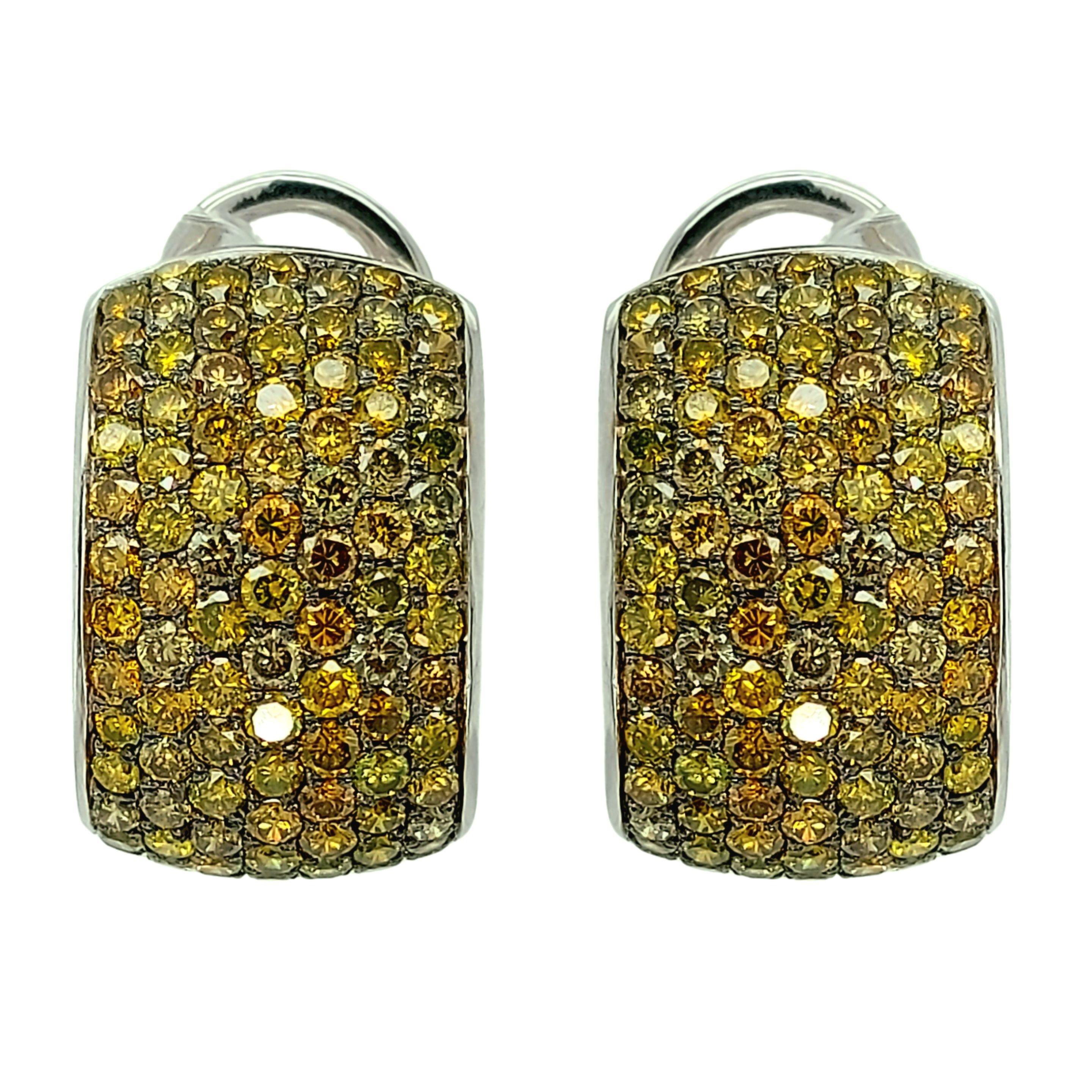 Artisan 18kt White Gold Earrings with Yellow/Cognac 5.25ct Diamonds & 4 Removable Pieces For Sale