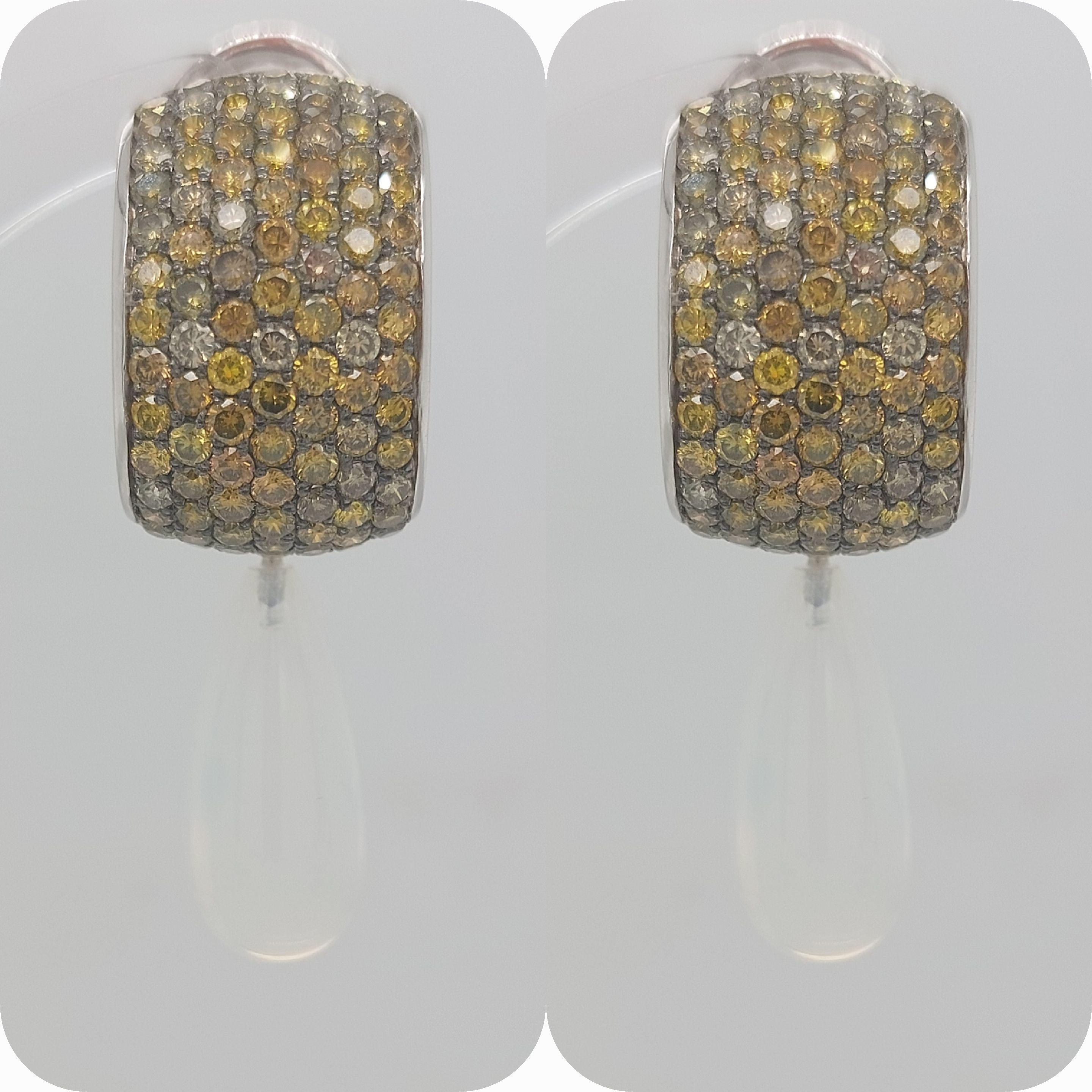 18kt White Gold Earrings with Yellow/Cognac 5.25ct Diamonds & 4 Removable Pieces For Sale 1