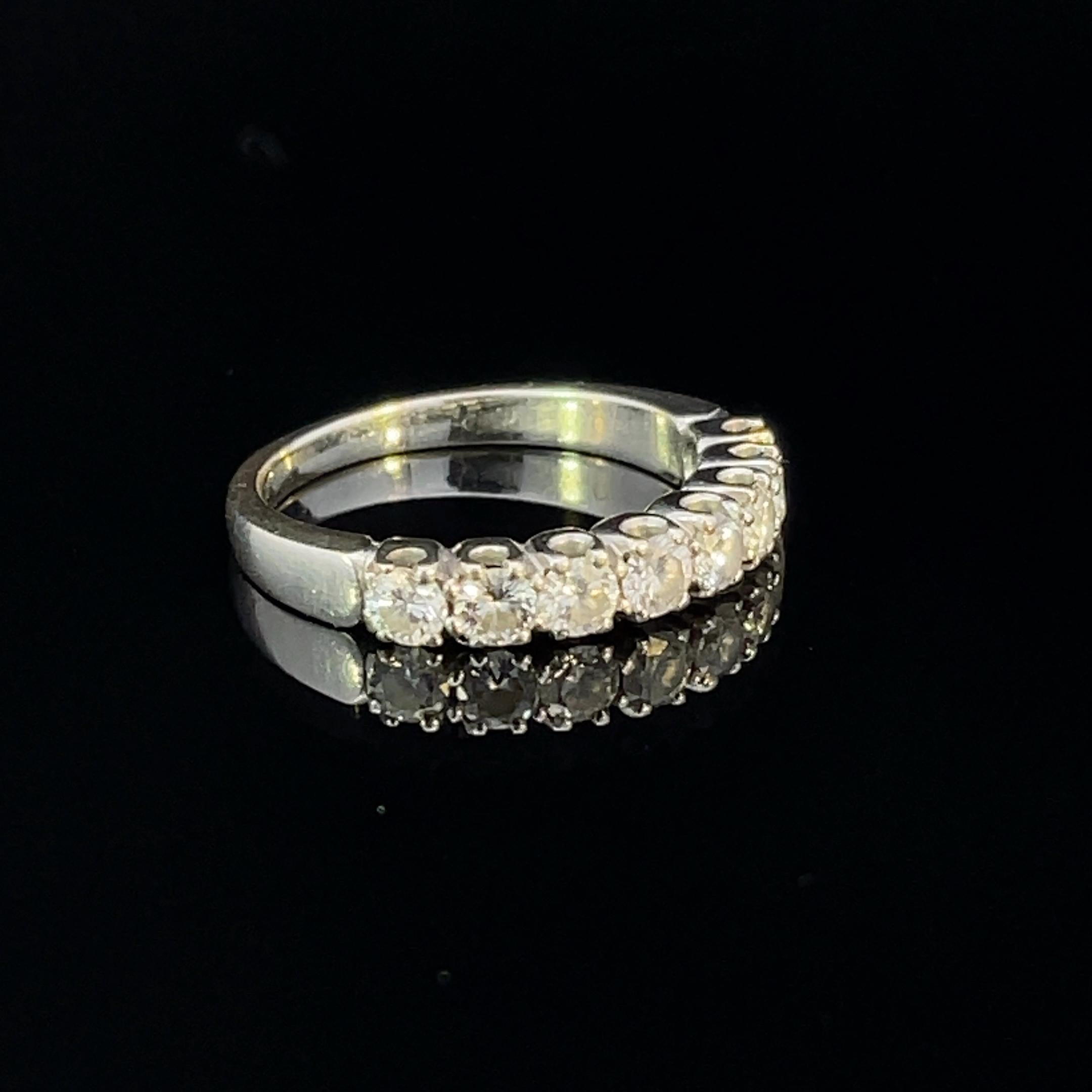 Round Cut 18 Karat White Gold Eight-Stone Diamond Half Eternity Ring 0.56 Carat F Color For Sale