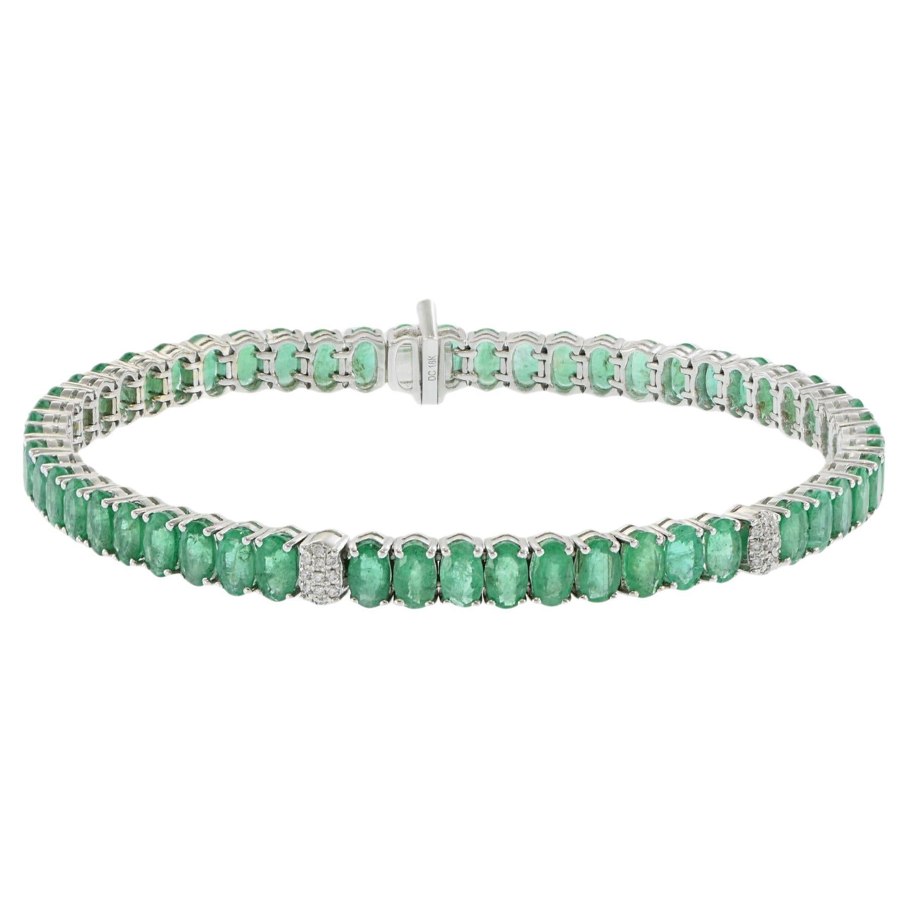 18KT White Gold Emerald and Diamond Bracelet