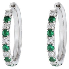 18KT White Gold Emerald And Diamond Hoop Earrings