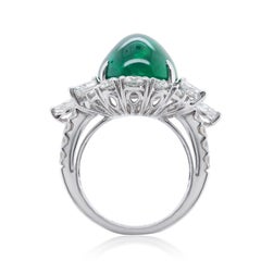 18kt White Gold, Emerald and Diamond Ring