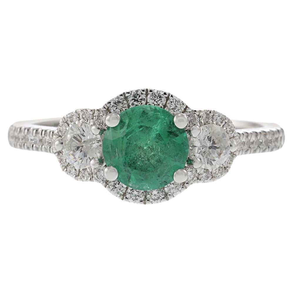 18KT White Gold Emerald and Diamond Ring