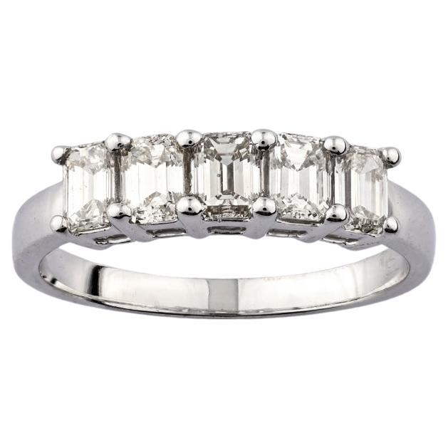 18KT White Gold Emerald Cut Five-Stone Diamond Ring