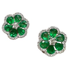18KT White Gold Emerald & Diamond Earrings – EMER031 IGII