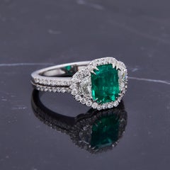 18kt White Gold Emerald Ring with 2.31ct Emerald and Diamond Accents