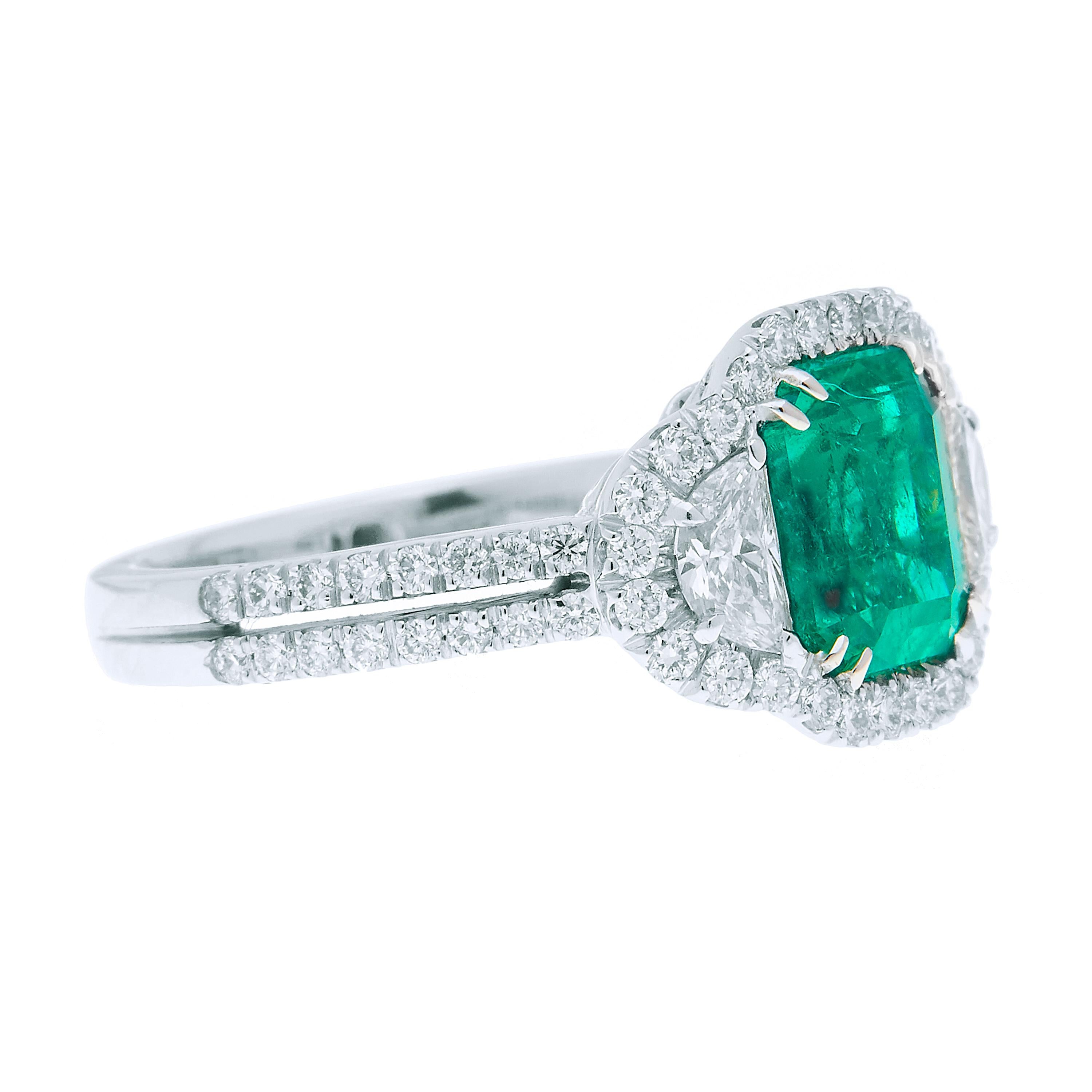 Emerald Cut 18kt White Gold Emerald Ring with 2.31ct Emerald and Diamond Accents For Sale