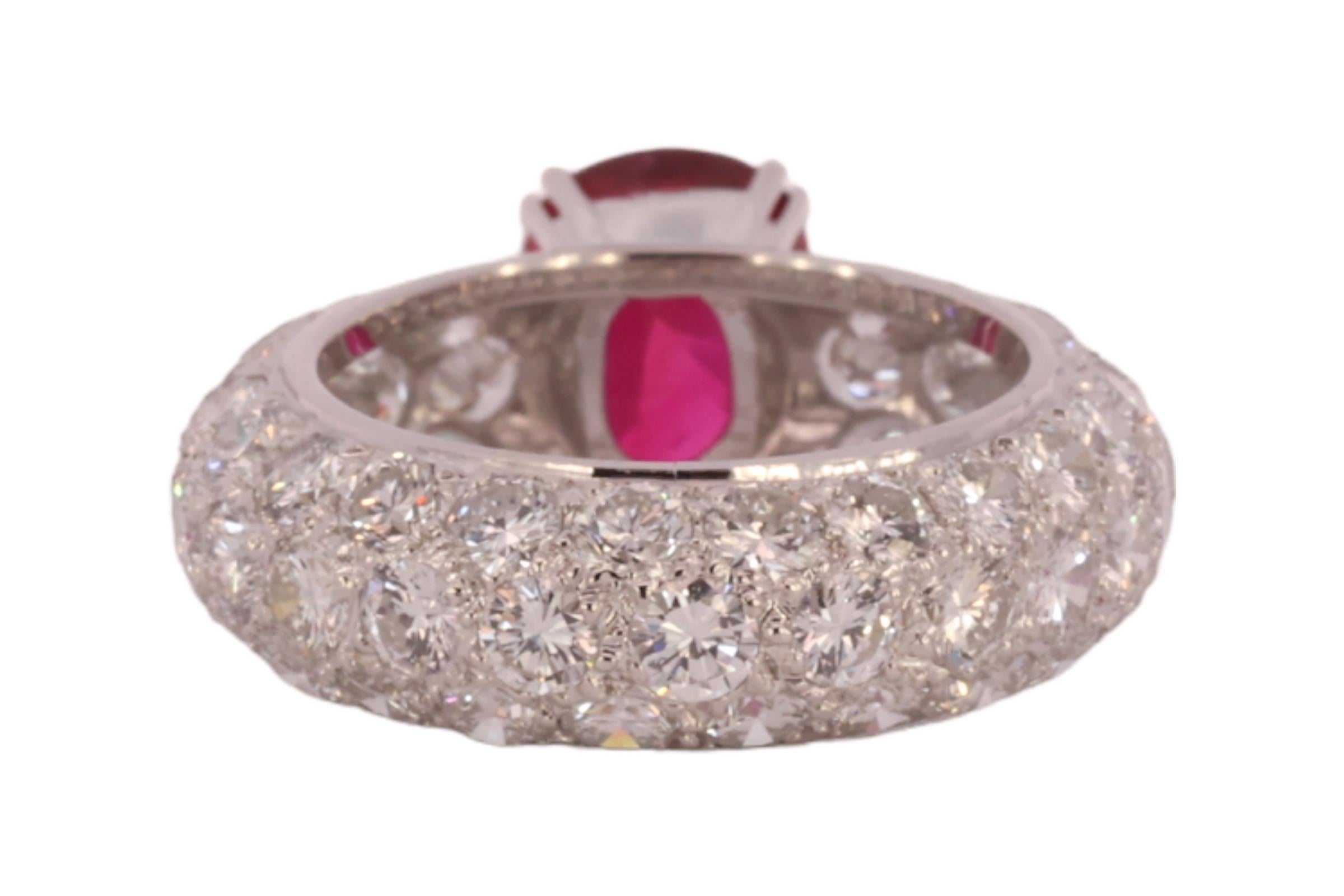 18 Karat White Gold Eternity Ring Diamonds 3.03ct Vivid Red Ruby GRS Certifified For Sale 4
