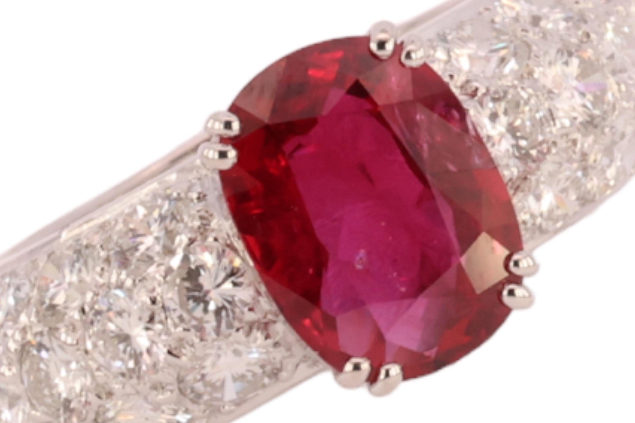 Women's or Men's 18 Karat White Gold Eternity Ring Diamonds 3.03ct Vivid Red Ruby GRS Certifified For Sale