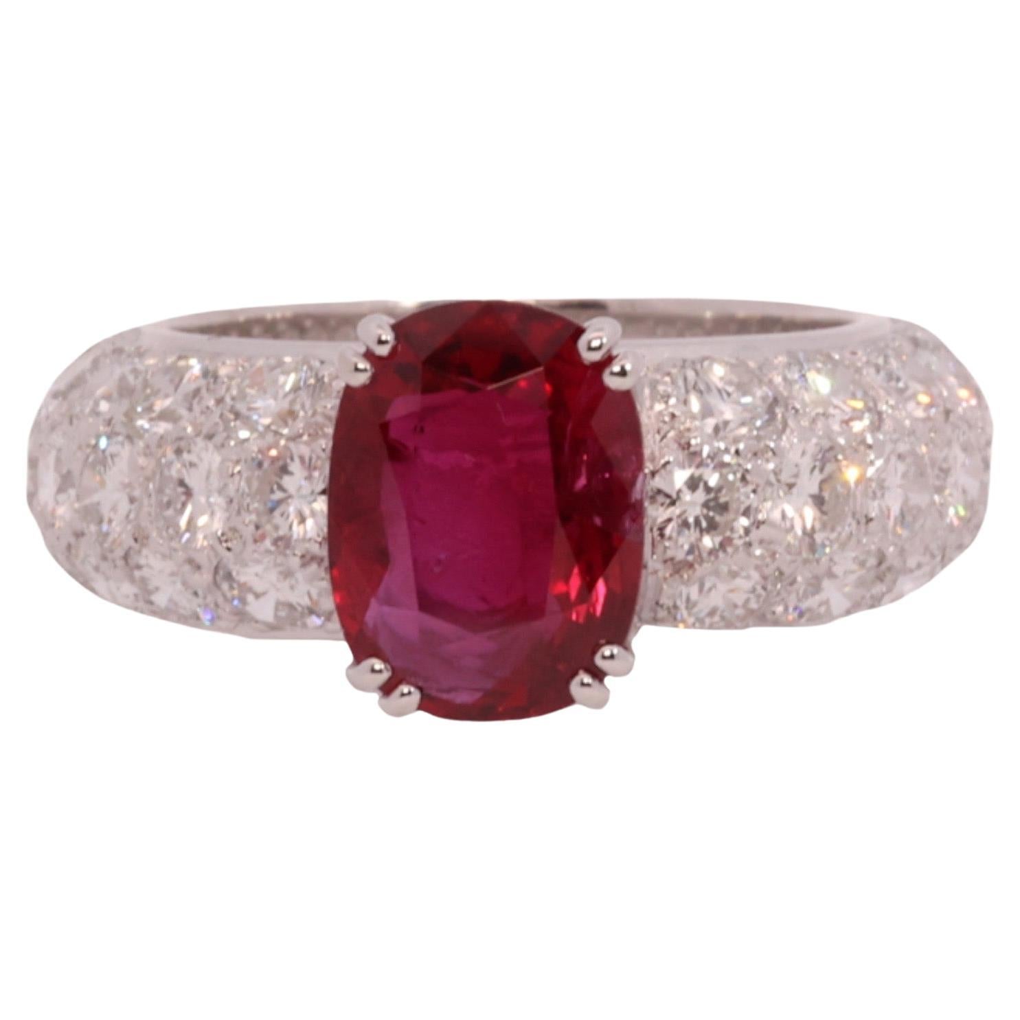 18 Karat White Gold Eternity Ring Diamonds 3.03ct Vivid Red Ruby GRS Certifified For Sale