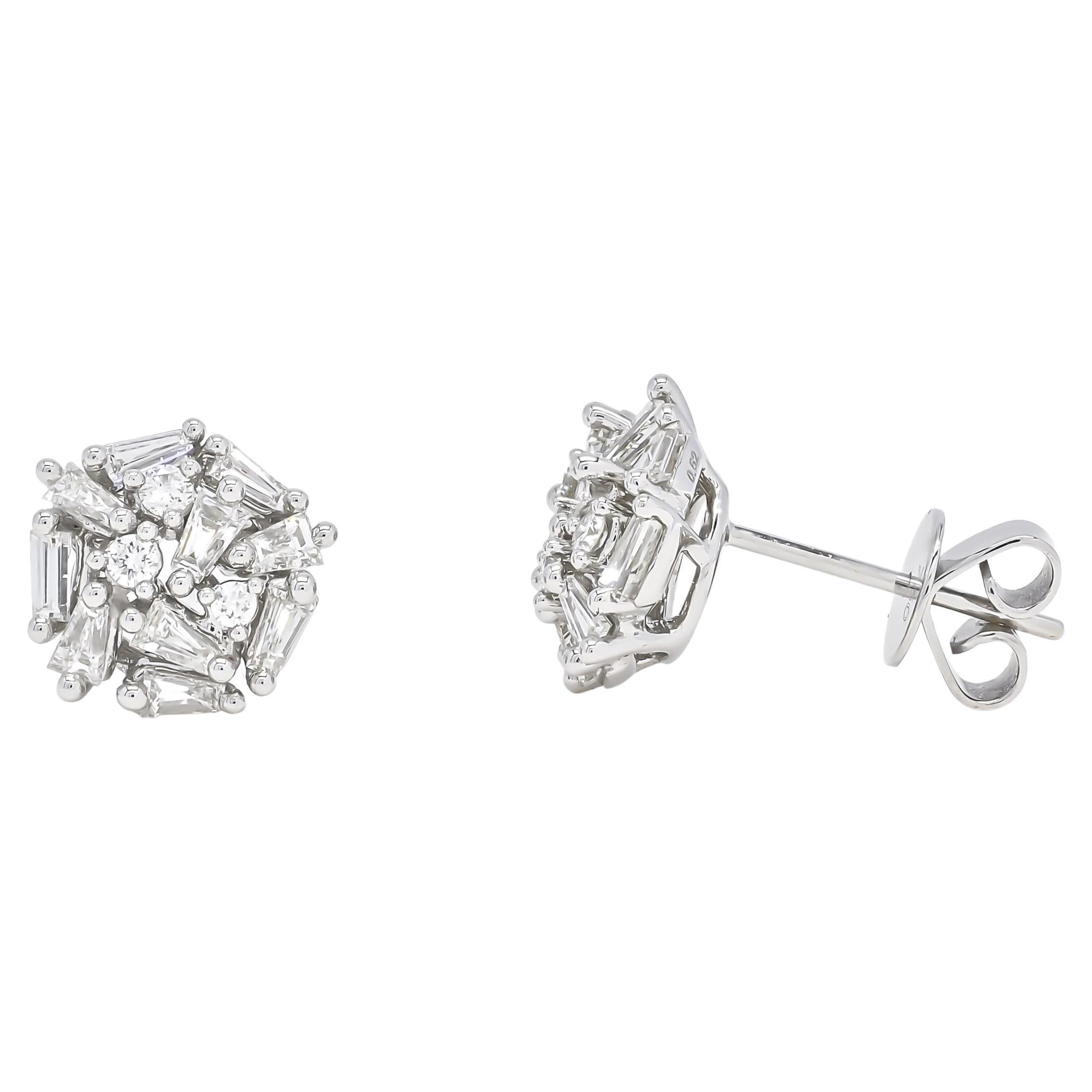 Natural Diamond 1.04 carats 18 Karat White Gold Cluster Stud Earrings For Sale