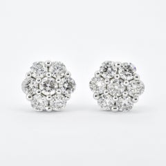 Natural Diamond 0.84 carats 18 Karat White Gold Classic Cluster Stud Earrings