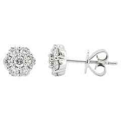  Natural Diamond 0.84 carats 18 Karat White Gold Classic Cluster Stud Earrings