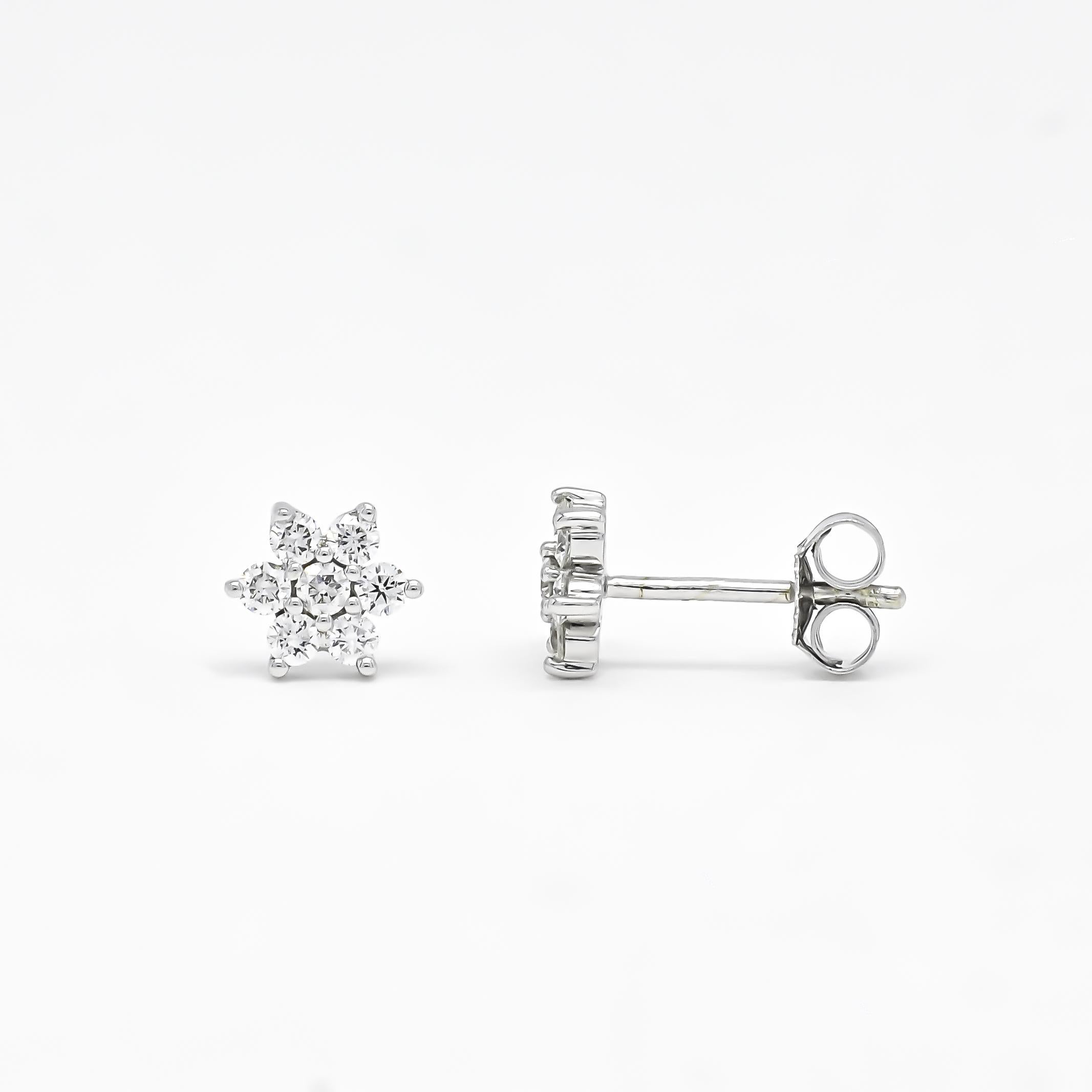 Artisan 18kt White Gold Ethically Sourced Round Natural Diamonds Cluster Earrings E0737 For Sale
