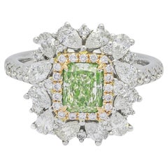 Bague de fiançailles en or blanc 18 carats avec diamants vert citron fantaisie naturels de 1,01 carat