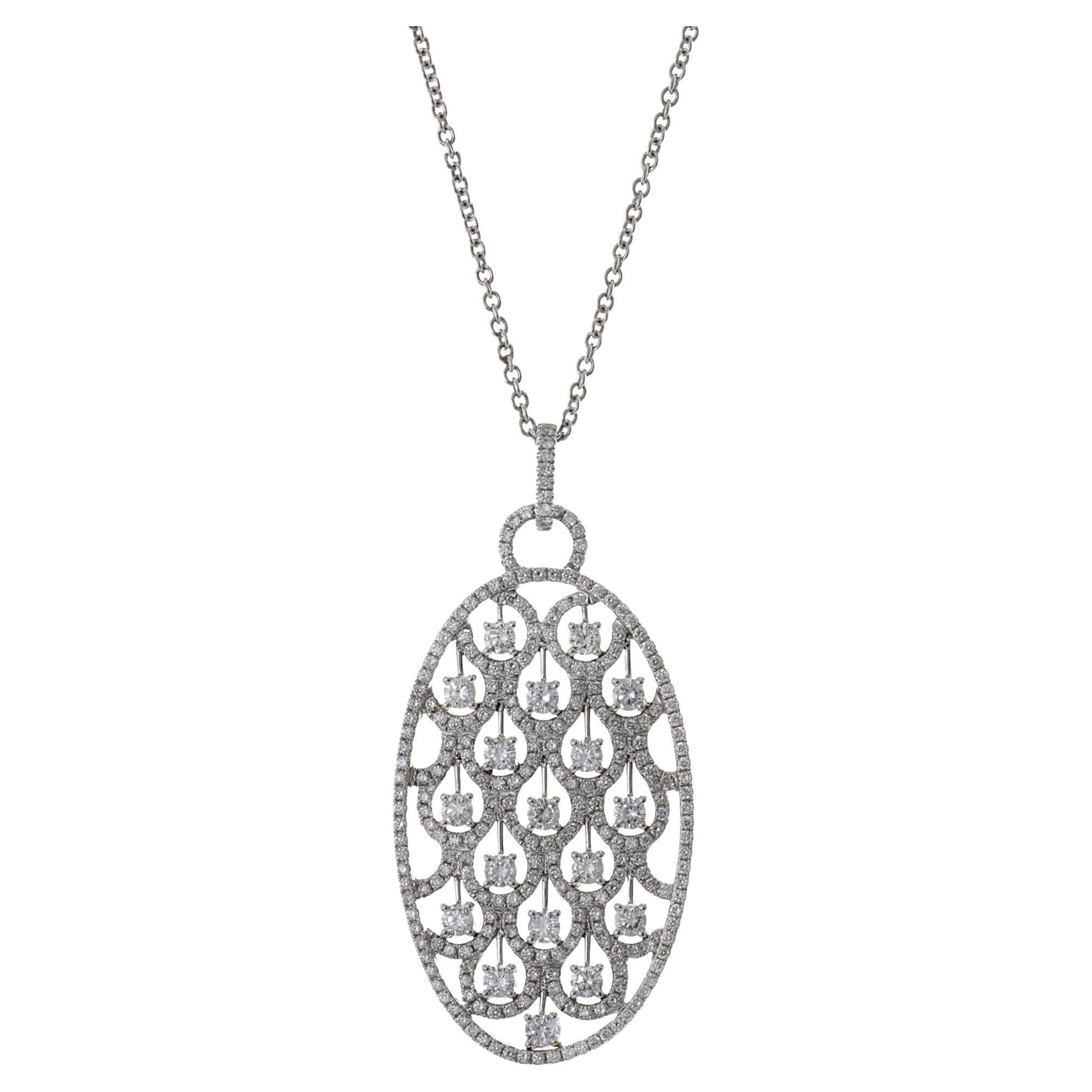 18KT White Gold Fancy Oval Diamond Pendant