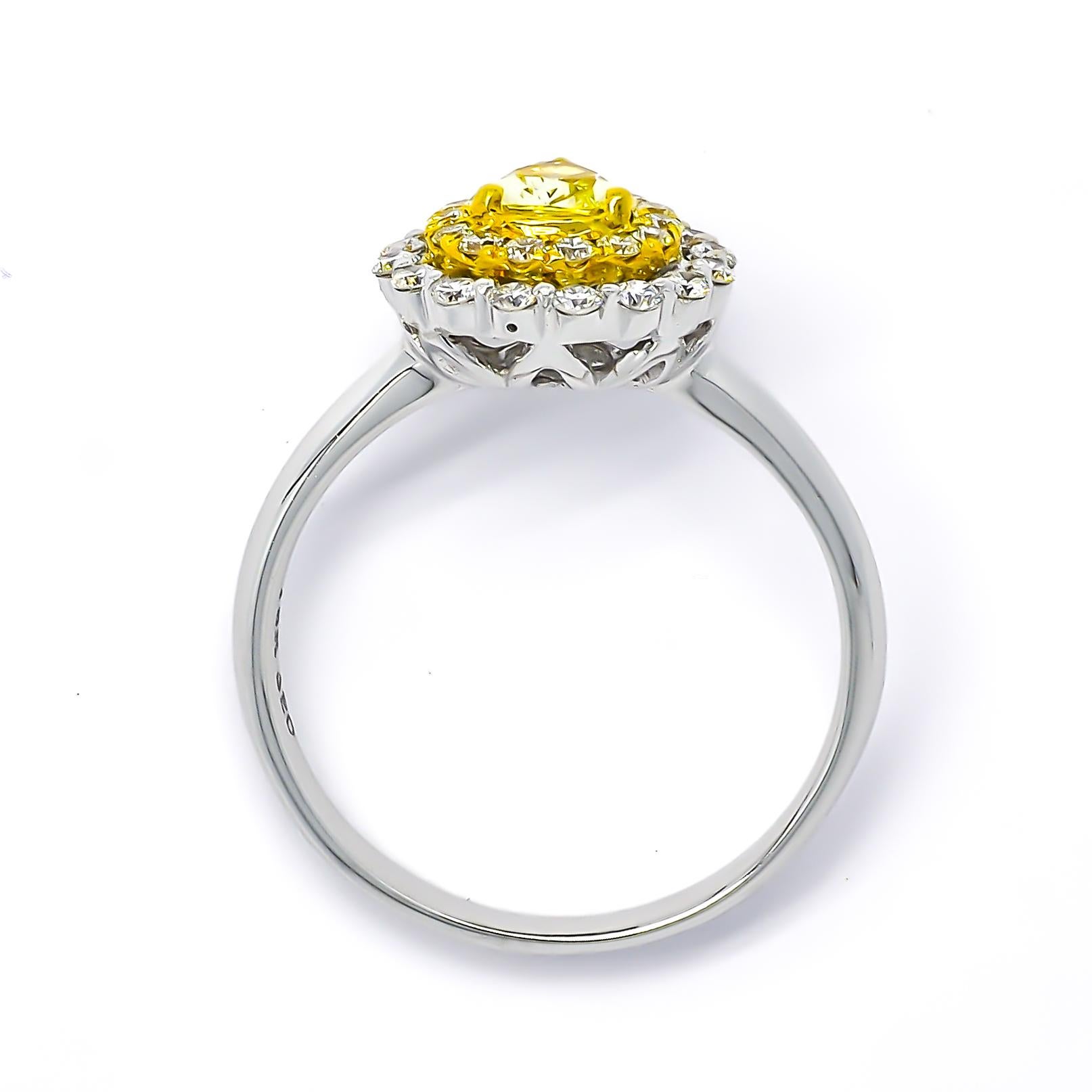 Donna Nature Fancy Yellow 0,40 carati  Anello di fidanzamento a doppio cerchio con diamanti a forma di pera in vendita