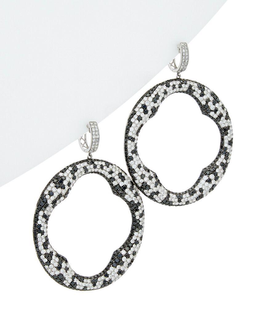 18kt White Gold Fashion Earrings with Black and White Diamond For Sale 1