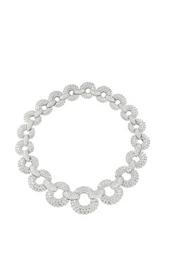 18kt White Gold Fashion Necklace with Circle Pave Diamond & Round Cut Diamonds