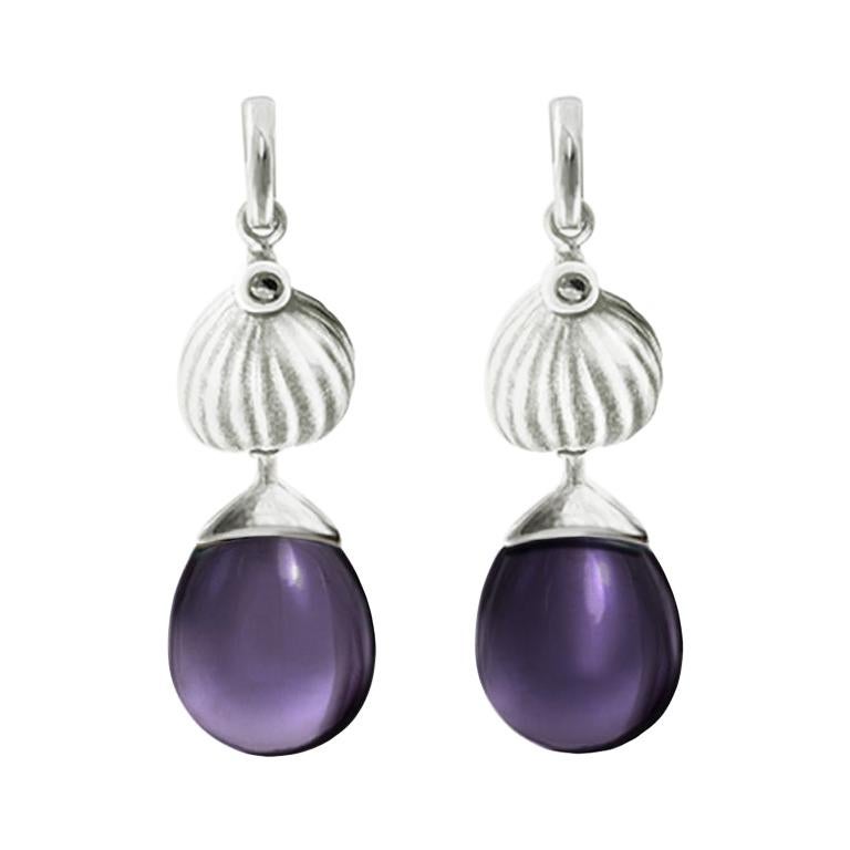 Eighteen Karat White Gold Fig Cocktail Earrings with Amethysts and Diamonds For Sale