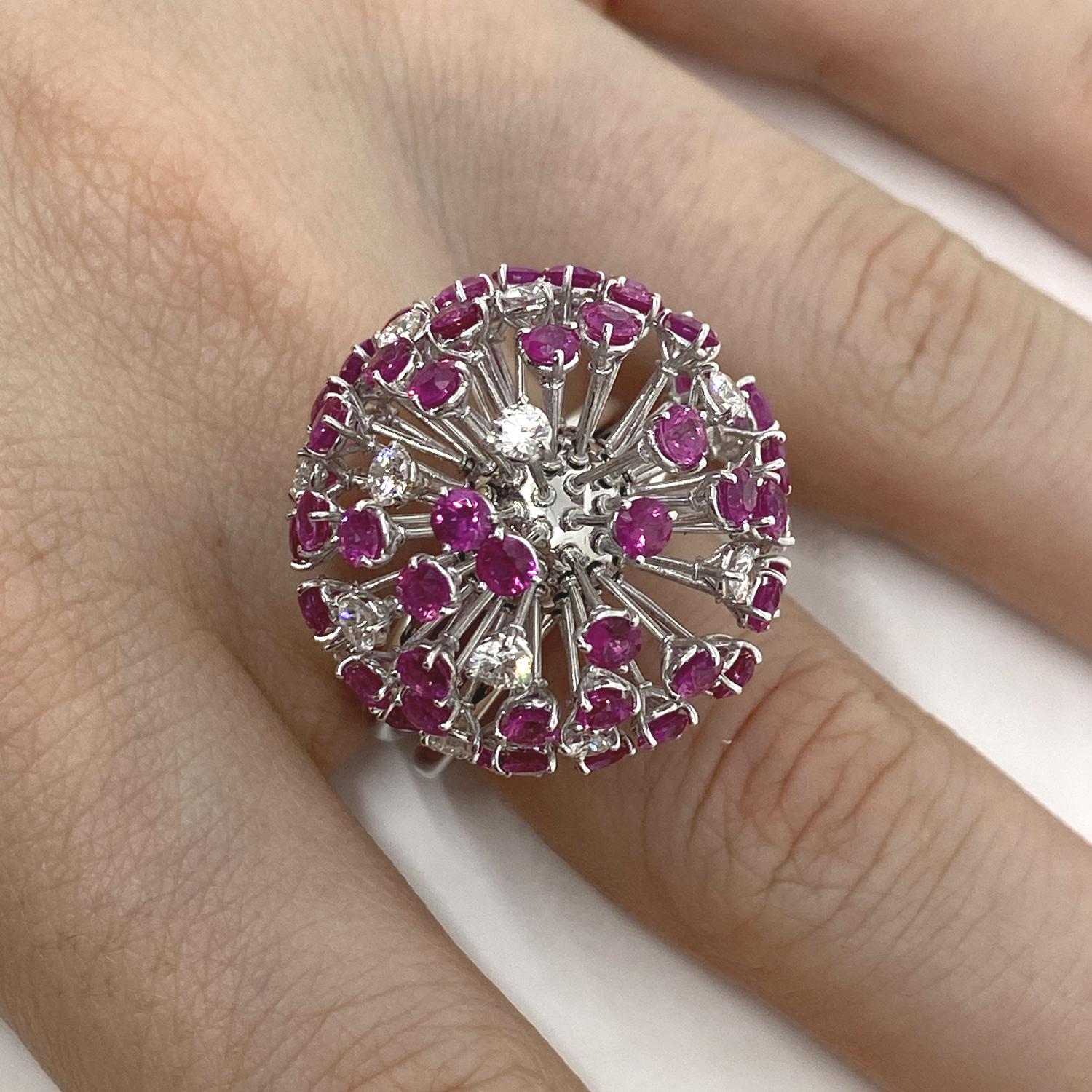 Ring made of 18kt white gold with natural brilliant-cut diamonds for ct.1.32 and natural pink sapphires for ct. 5.28 

Welcome to our jewelry collection, where every piece tells a story of timeless elegance and unparalleled craftsmanship. As a