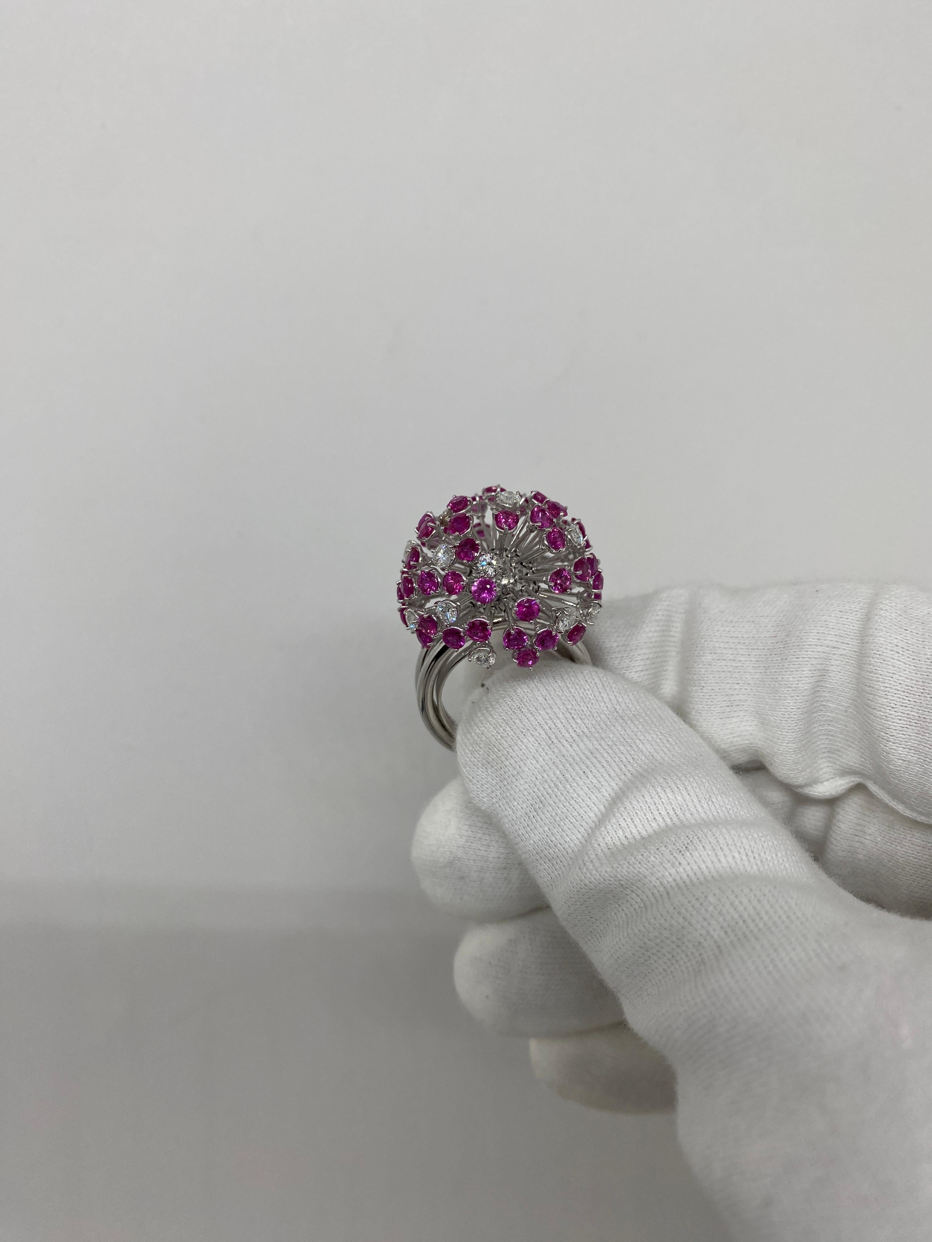 Brilliant Cut 18kt White Gold Fireworks Ring Diamonds & Pink Sapphires For Sale