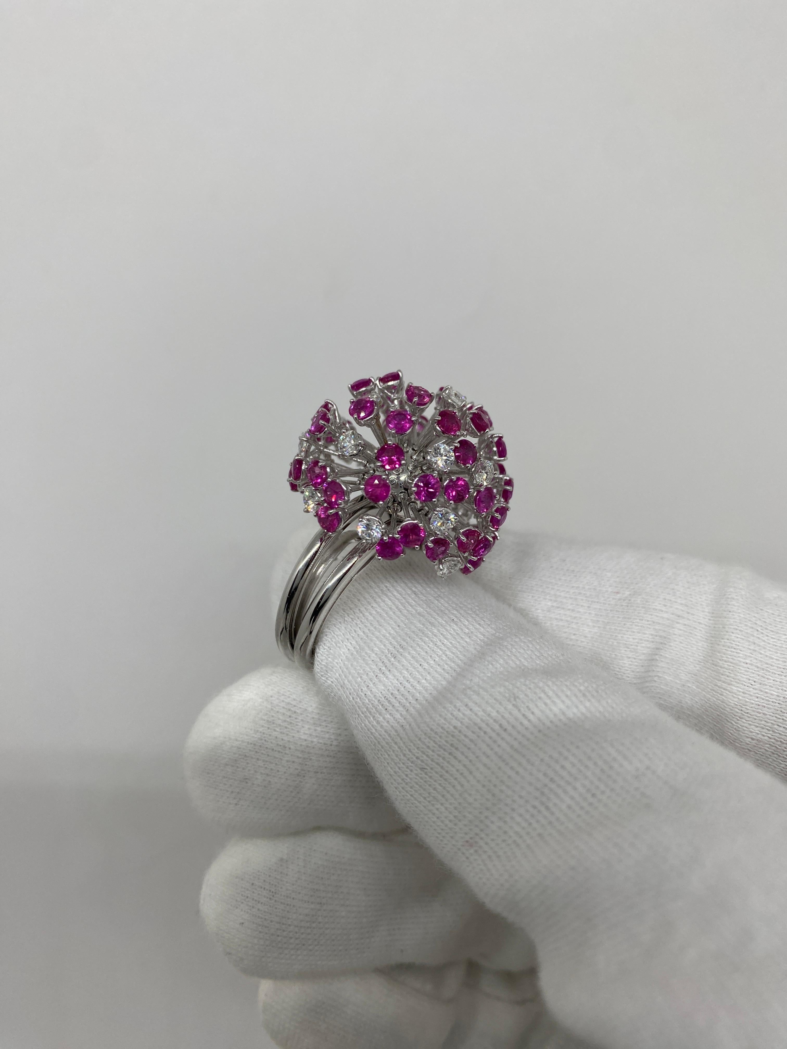 Women's 18kt White Gold Fireworks Ring Diamonds & Pink Sapphires For Sale