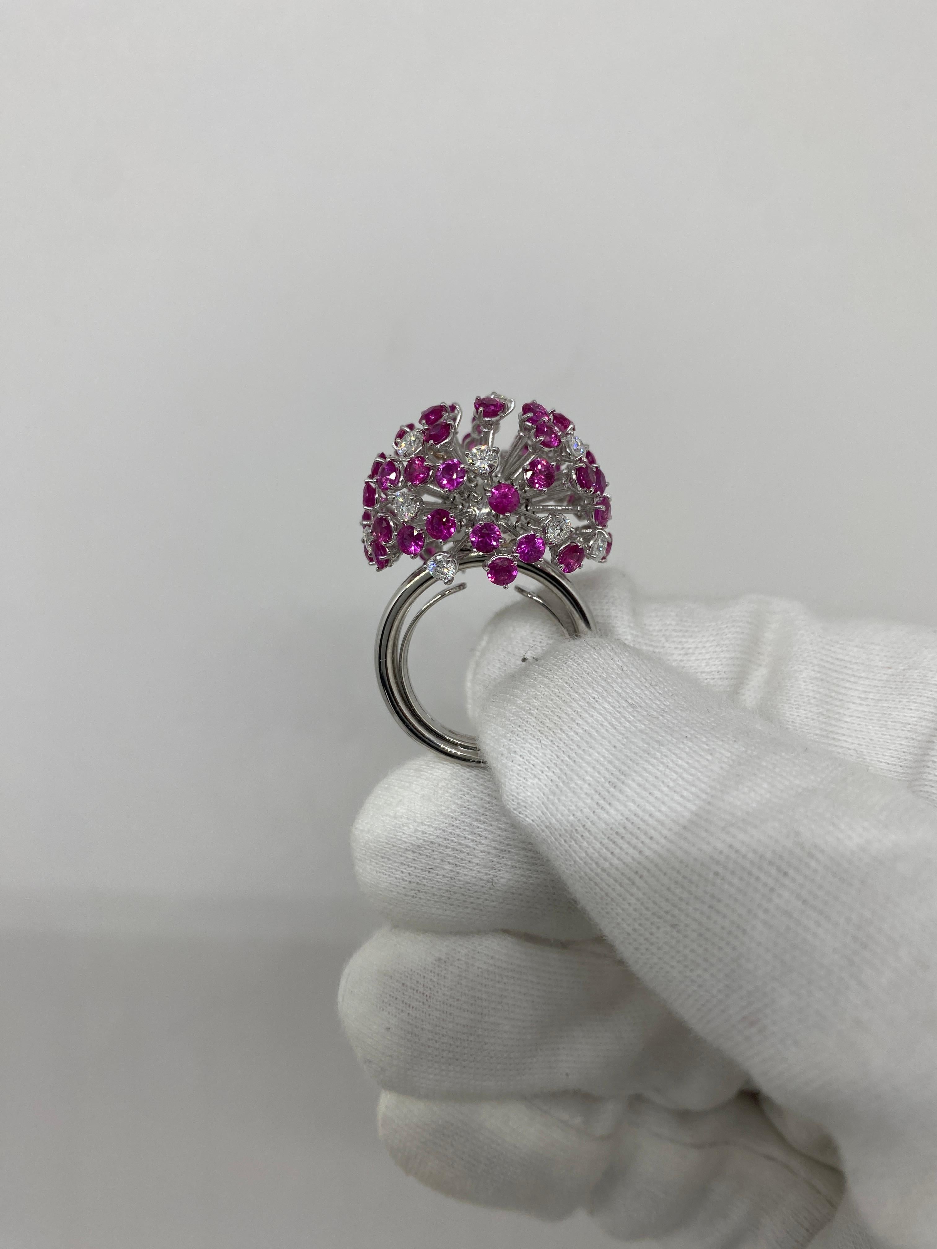 18kt White Gold Fireworks Ring Diamonds & Pink Sapphires For Sale 1