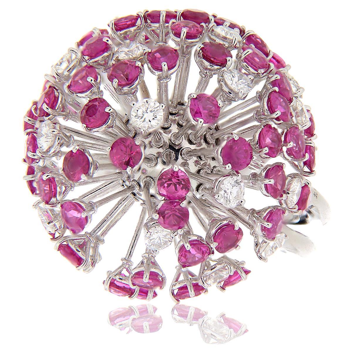 18kt White Gold Fireworks Ring Diamonds & Pink Sapphires For Sale