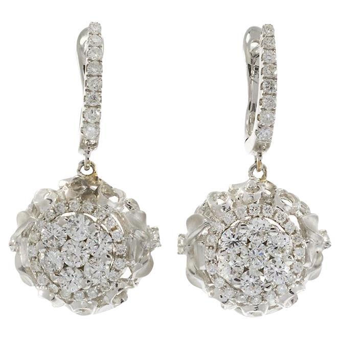 Orecchini a goccia con diamanti floreali in oro bianco 18KT