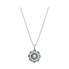 18kt White Gold Floral Pendant with Black and White Diamonds